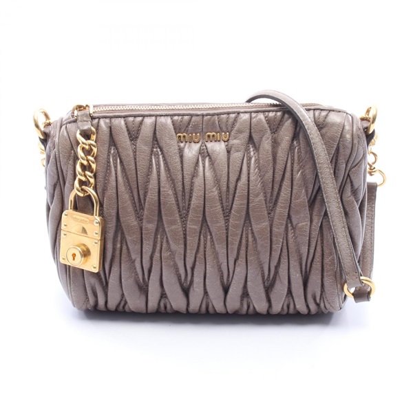 Miu Miu MATELASSE accessory pouch Shoulder Bag 5N1521 leather Gray Used Women