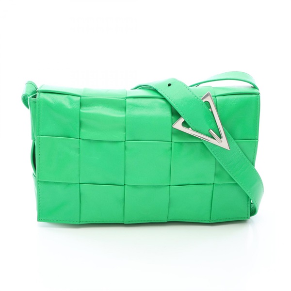 BOTTEGA VENETA Cassette Maxi Intrecciato Shoulder Bag leather Green Used Women