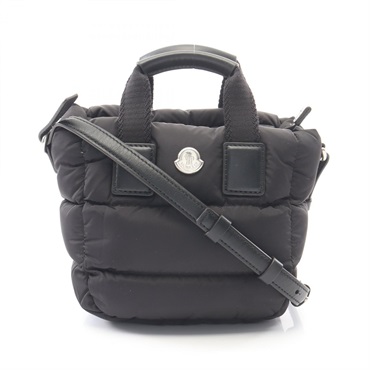 MONCLER MICRO CARADOC Shoulder Tote Handbag Nylon leather Black Used Women