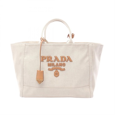 PRADA Jardinière Linen Blend Hand Tote Bag 2VG125 canvas Beige Brown Used unisex