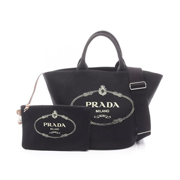PRADA CANAPA Shoulder Crossbody hand Tote Bag 1BG163 canvas Black Used Women