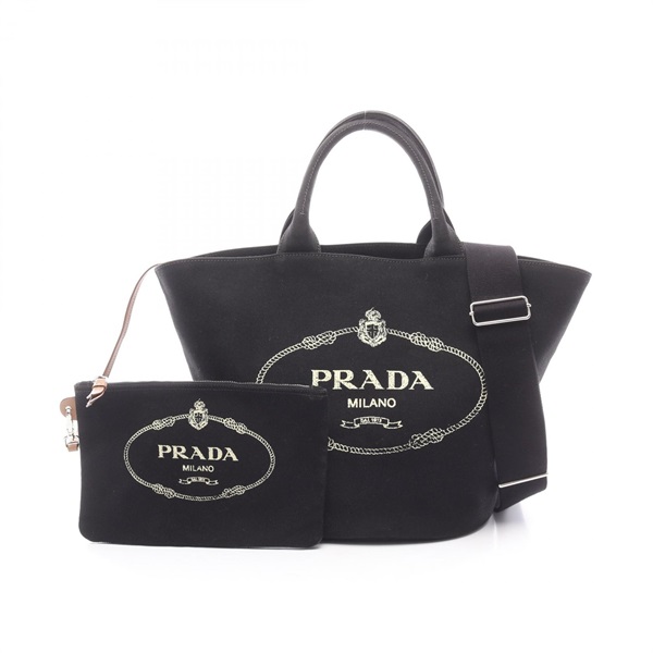 PRADA CANAPA Shoulder Crossbody hand Tote Bag 1BG163 canvas Black Used Women