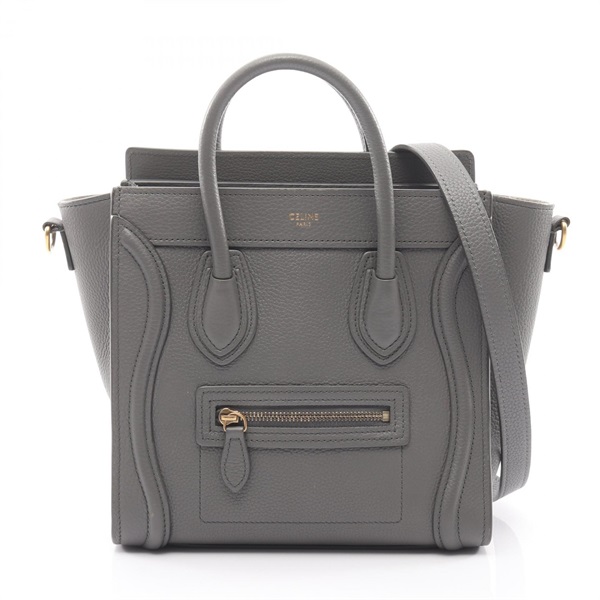 CELINE Luggage Nano 2Way Shopper Handbag leather Gray Used Women