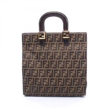FENDI Zucca Hand Tote Bag canvas leather Brown Used Women