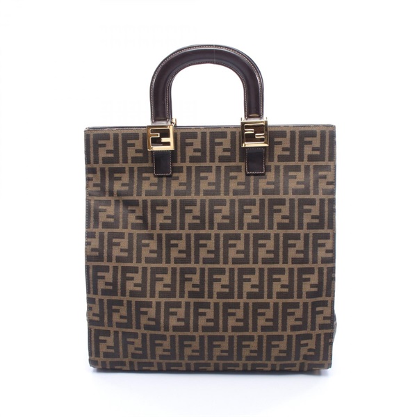 FENDI Zucca Hand Tote Bag canvas leather Brown Used Women