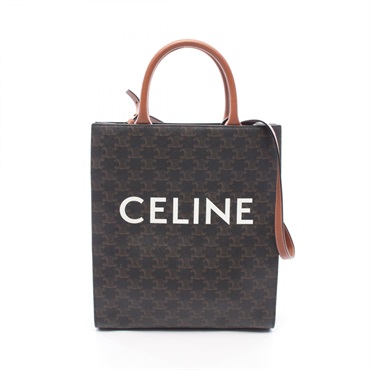 CELINE Small Vertical Cabas Triomphe Shoulder Tote Bag canvas leather Brown Used
