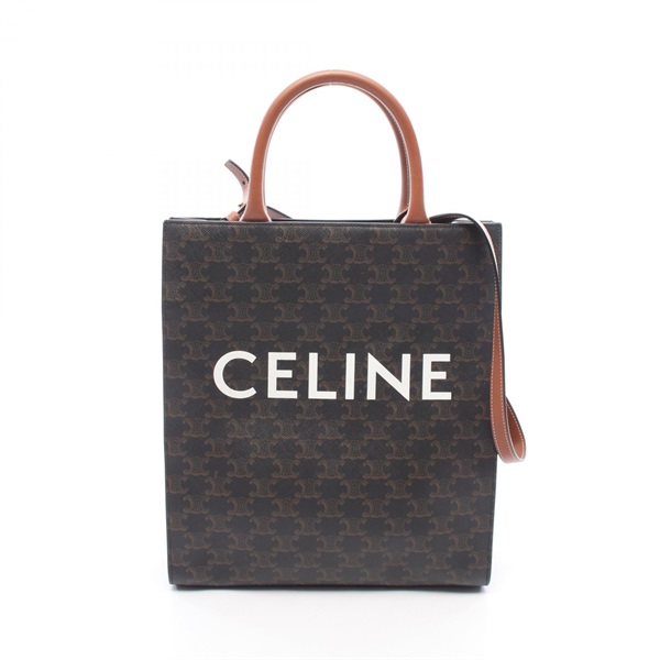 CELINE Small Vertical Cabas Triomphe Shoulder Tote Bag canvas leather Brown Used