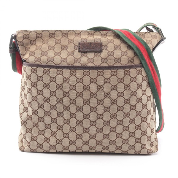 GUCCI Shelly line GG canvas Crossbody Shoulder Bag 189751 leather Beige Used