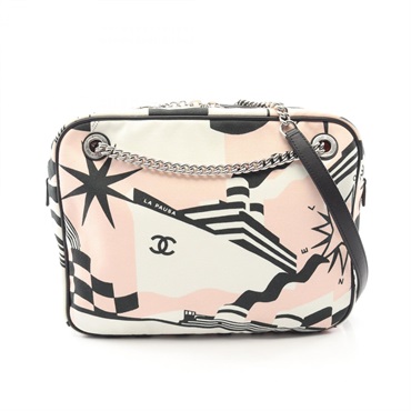 CHANEL LA PAUSA Cruise Line Chain Shoulder Handbag canvas leather White Used CC