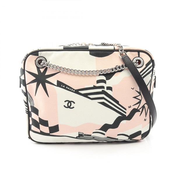 CHANEL LA PAUSA Cruise Line Chain Shoulder Handbag canvas leather White Used CC