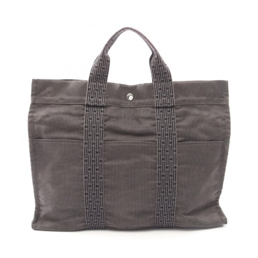 HERMES HerlineMM Tote Hand Bag Nylon canvas Gray Used unisex SHW