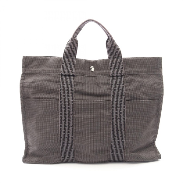 HERMES HerlineMM Tote Hand Bag Nylon canvas Gray Used unisex SHW