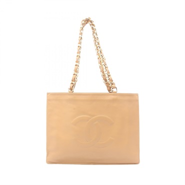 CHANEL Jumbo COCO Mark Chain Shoulder Tote Bag Lamb leather Beige Used Women GHW