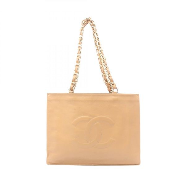 CHANEL Jumbo COCO Mark Chain Shoulder Tote Bag Lamb leather Beige Used Women GHW