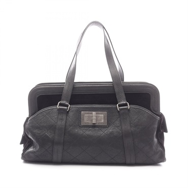 CHANEL 2.55 Matelasse Hand Duffle bag leather pile Black Used Women SHW CC