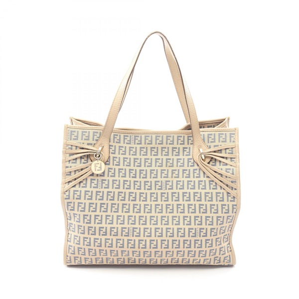 FENDI Zucchino Tote Handbag 8BH153 canvas leather Beige Blue Used Women