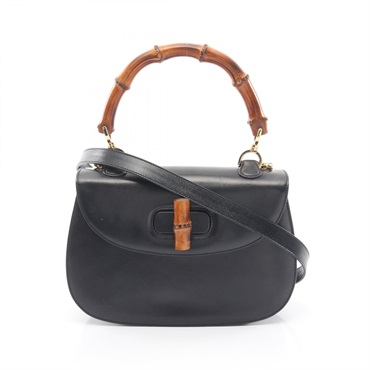 GUCCI Bamboo Shoulder Crossbody Handbag leather Black Used Women