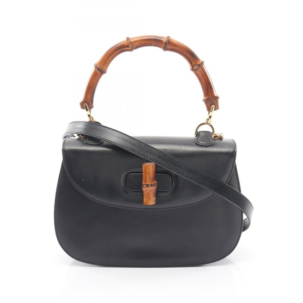 GUCCI Bamboo Shoulder Crossbody Handbag leather Black Used Women