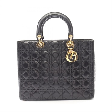 Christian Dior Lady Dior Large Cannage Tote Handbag leather Black Used No strap