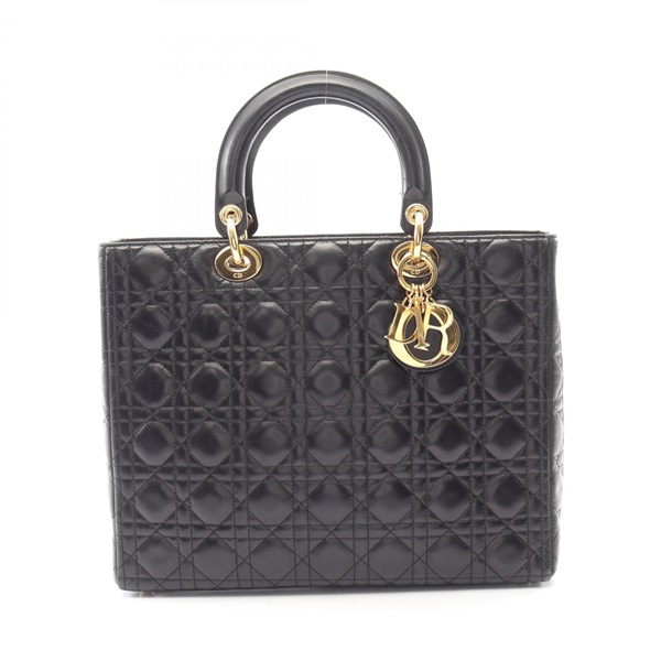 Christian Dior Lady Dior Large Cannage Tote Handbag leather Black Used No strap