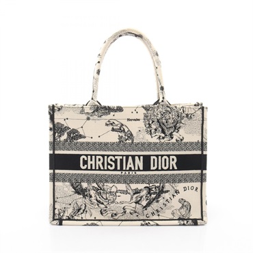 Christian Dior BOOK TOTE Medium Zodiac hand Bag canvas Beige Black Used Women