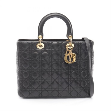 Dior Lady Dior Large Cannage Shoulder Handbag leather Black Used Women GHW