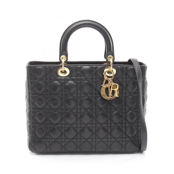 Dior Lady Dior Large Cannage Shoulder Handbag leather Black Used Women GHW