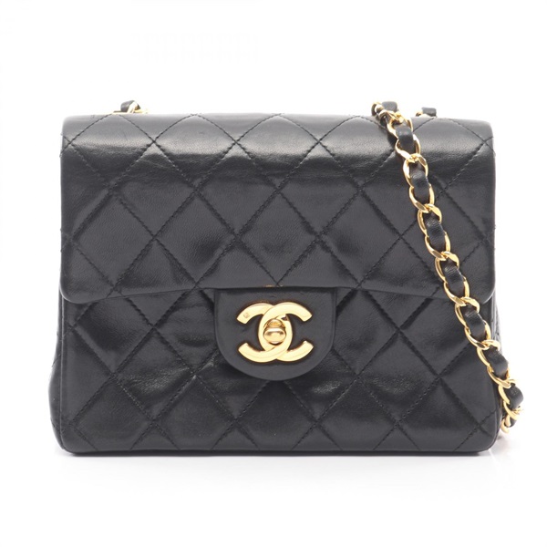 CHANEL Mini Matelasse Chain Crossbody Shoulder Bag Lambskin Black GHW Used Women
