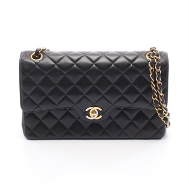 CHANEL Matelasse Paris limited W flap chain Shoulder Bag Lambskin Black Used
