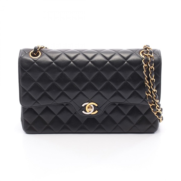 CHANEL Matelasse Paris limited W flap chain Shoulder Bag Lambskin Black Used