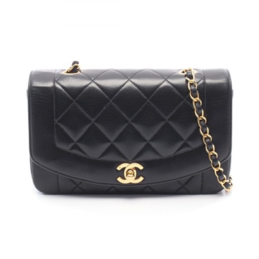 CHANEL Matelasse Diana Flap chain crossbody Shoulder Bag Lambskin Black Used GHW