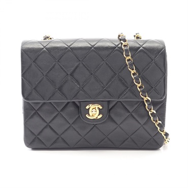 CHANEL Mini Matelasse 20 chain crossbody Shoulder Bag Lambskin Black Used GHW