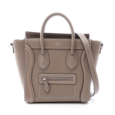 CELINE Luggage Nano Shopper Shoulder Tote Handbag leather Gray Used Women