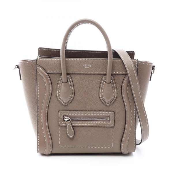 CELINE Luggage Nano Shopper Shoulder Tote Handbag leather Gray Used Women