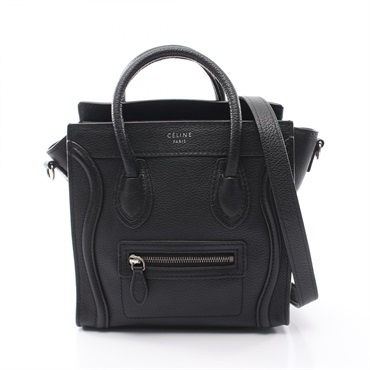 CELINE Luggage Nano Shopper Shoulder crossbody Handbag leather Black Used Women
