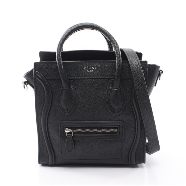 CELINE Luggage Nano Shopper Shoulder crossbody Handbag leather Black Used Women