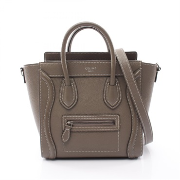 CELINE Luggage Nano Shopper Shoulder crossbody Handbag leather Gray Used Women