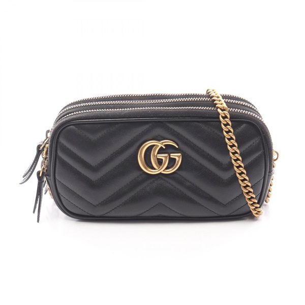 GUCCI GG Marmont Chain Crossbody Shoulder Bag 546581 leather Black Used Women