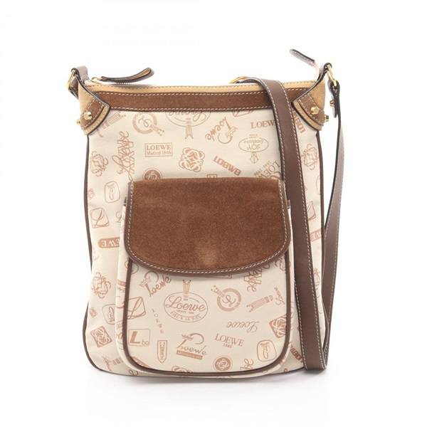 LOEWE 160 ANIVERSARIO Shoulder Bag canvas Suede leather Beige Brown Used Women