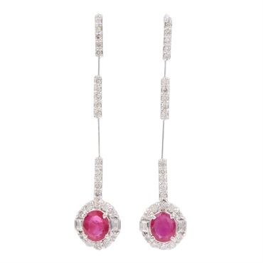 JEWELRY Ruby Diamond Pierced Earrings 18KWG White Gold Red Used Women