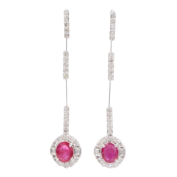 JEWELRY Ruby Diamond Pierced Earrings 18KWG White Gold Red Used Women