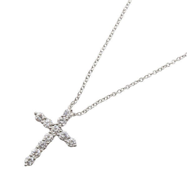 TIFFANY＆CO Cross Diamond Small Necklace Pendant Pt950 Platinum Used Women