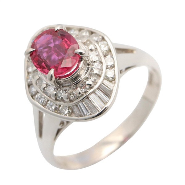JEWELRY Pink Sapphire Diamond Ring Pt900 Platinum Used Women US size #6