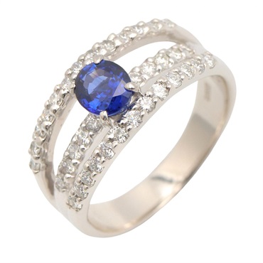 JEWELRY Sapphire Diamond Ring 18KWG White Gold Blue Used women US size 6.25