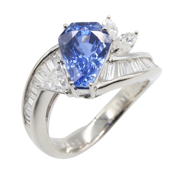 JEWELRY Sapphire Diamond Ring Pt900 Platinum Blue Used women US size 6