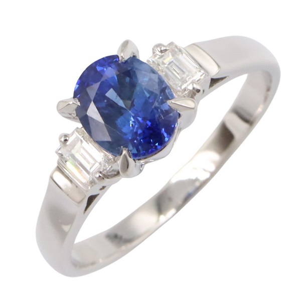 JEWELRY Sapphire Diamond Ring Pt900 Platinum Blue Used women US size 6