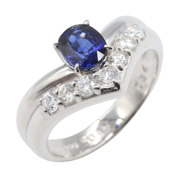 JEWELRY Sapphire Diamond Ring Pt900 Platinum Blue Used women US size 6.75