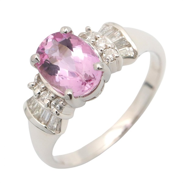 JEWELRY Imperial Topaz Diamond Ring Pt900 Platinum Pink Used Women US size #5.75