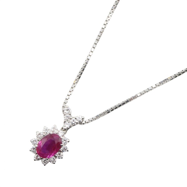JEWELRY Ruby Diamond Necklace Pt850 Pt900 Platinum Red Used women