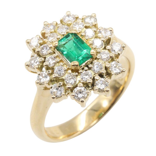 JEWELRY Emerald Diamond Ring 18KYG Yellow Gold Green Used Women US Size 7